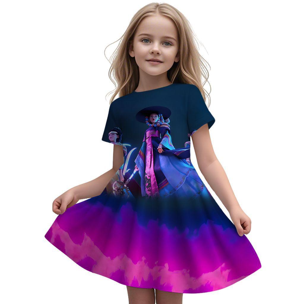 Girls Fly Sleeve Nightgown Girls Milk Silk Dresses
