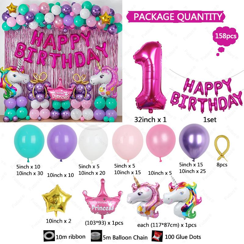 New Unicorn Themed Balloon Party Set Birthday Party Baby Shower Arrangement Aluminum Film Column Digital Latex Balloon Arrangeme