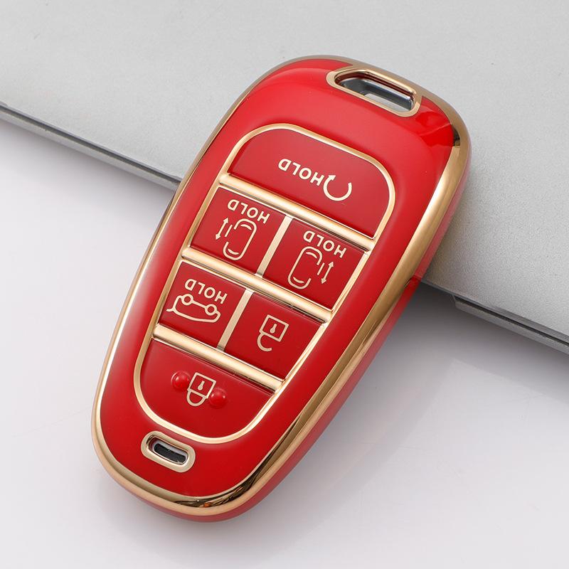 4/5/6/7 Buttons Gold Edge TPU Remote Key Fob Case Cover for 2020-2021 Hyundai Sonata Nexo DN8 Santa Fe TM Tucson NX4 Staria Ioniq