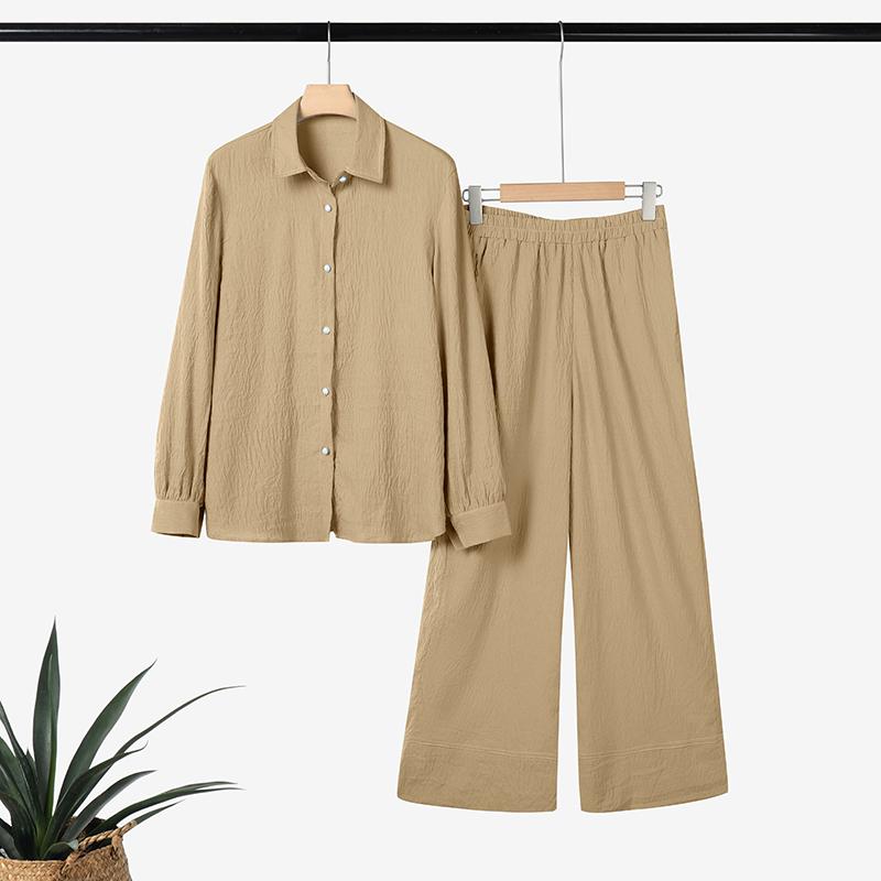 

ZANZEA Женская блузка с длинным рукавом и брюки повседневный комплект из двух частей 5XL хаки