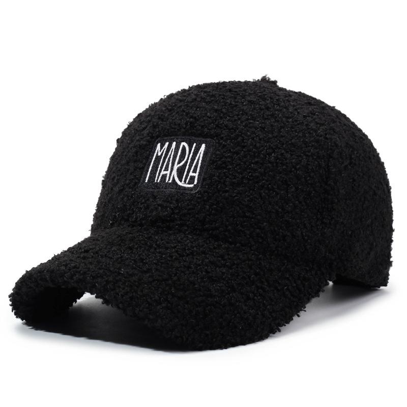 Women Embroidered Letter Hat Lamb Wool Autumn Winter Baseball Cap