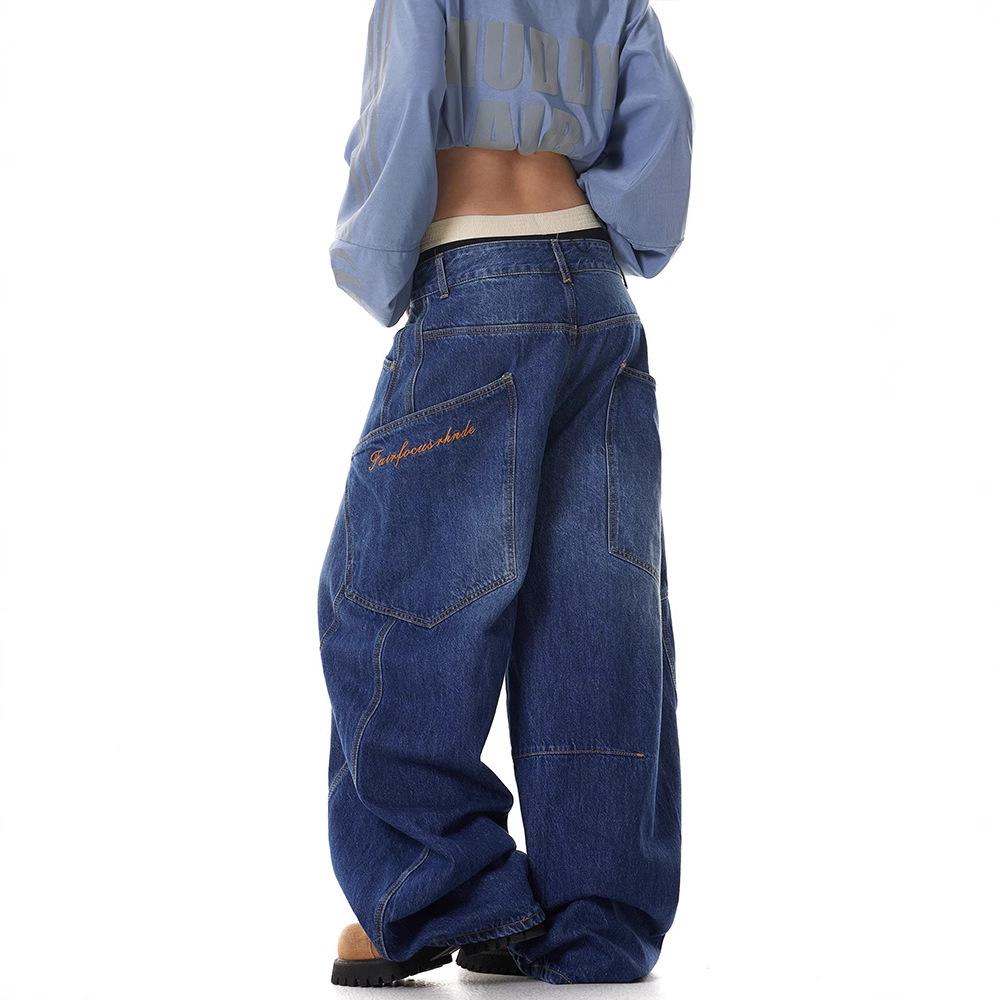 JYL Men's Bootcut Jeans Vintage Design Loose Wide-Leg Floor-Length Denim Pants