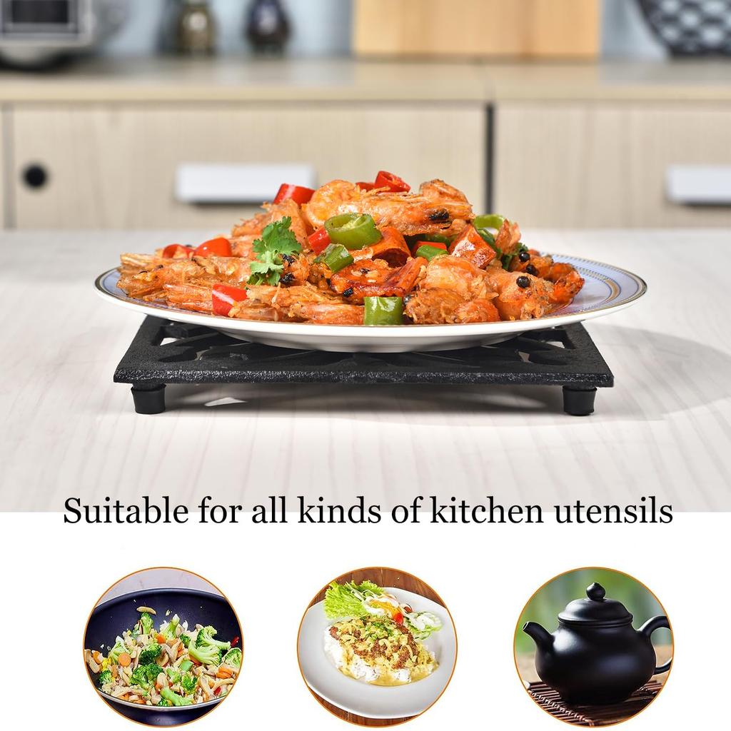 Sungmor Trivet Kettle Pot Teapot Cast Floral Square Coaster, Mat, Mat, Holder, Insulated, Heat-Resistant, Iron, Non-Slip, Rust-Resistant, Thick,