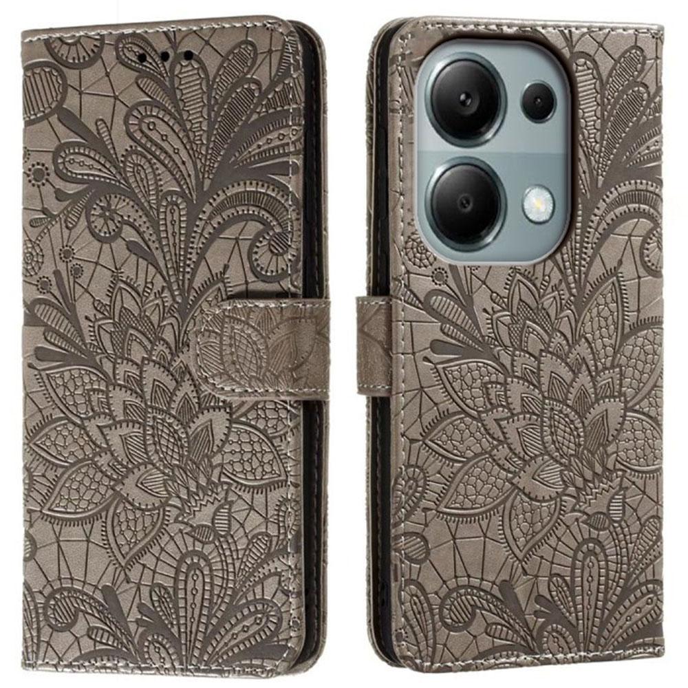 For Xiaomi Redmi Note 13 Pro 4G/Poco M6 Pro 4G Case Lace Flowers PU Leather Flip Wallet Phone Cover