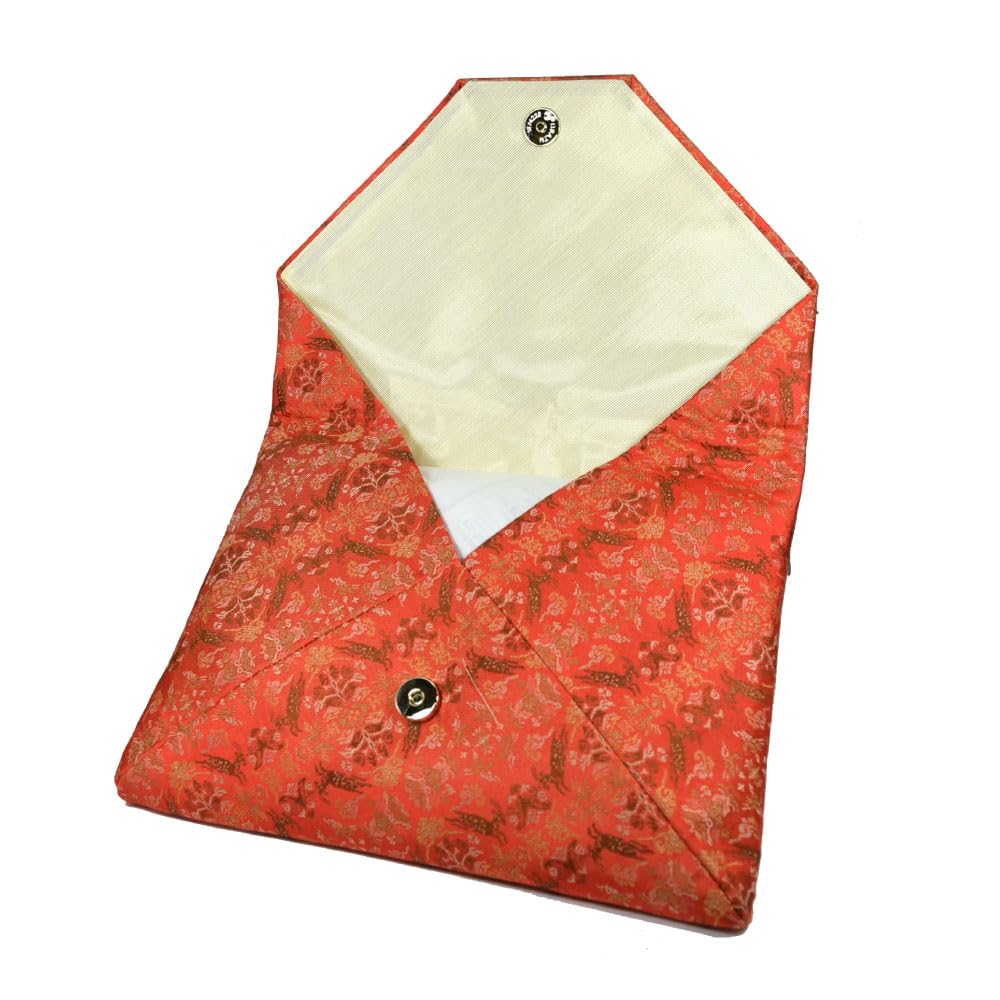 Okadaen Sukiya Bag, a Japanese-style Tea Ceremony Bag for Women, Made of Pure Silk with a Goat and Flower Design, and a Zippered Back.