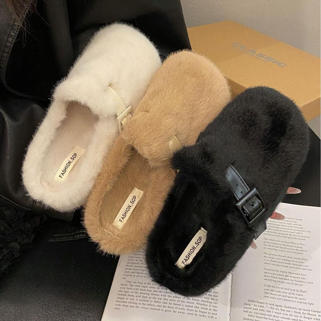 Mao Mao Slippers Women's Outer Wear 2025 New Autumn and Winter One-pedal Fashion Out Bag Head Half Drag Cotton Slippers Mao Mao Shoes