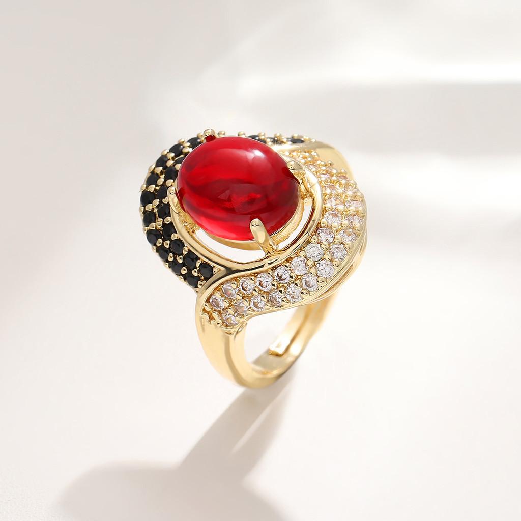 Copper Zircon Flower Open Ring For Women With Adjustable Size And Christmas Holiday Style