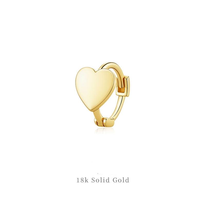 18K Gold Earrings Plain Gold Cartilage Hoop Fashion Versatile Light Luxury Love Ear Hook Body Piercing Jewelry