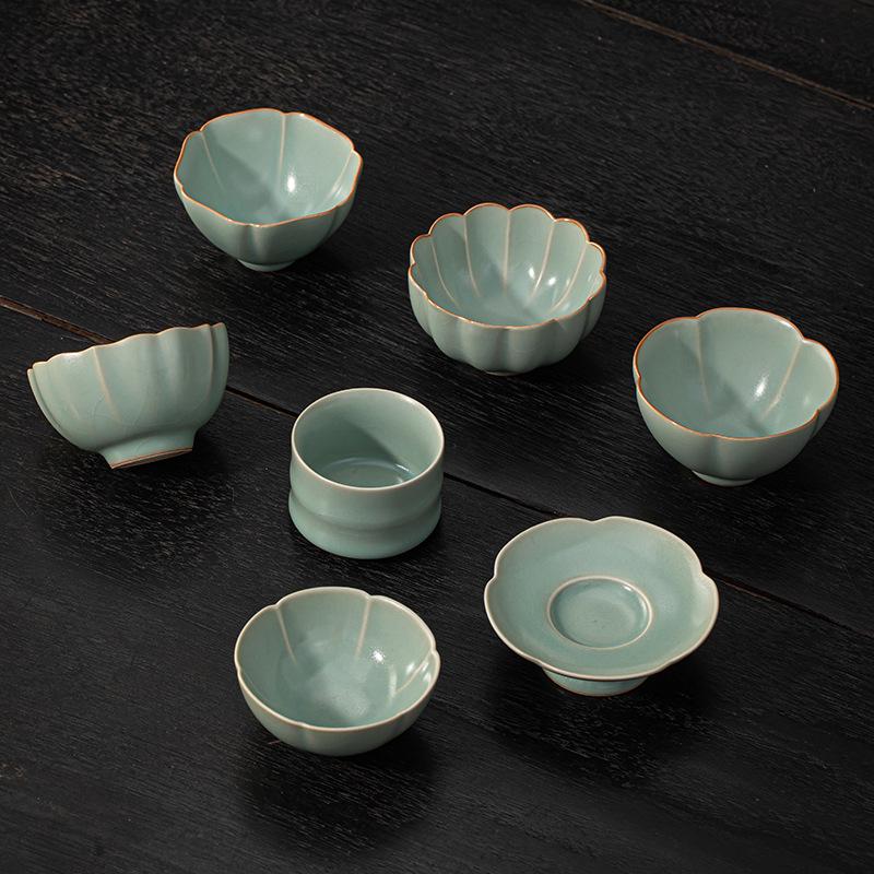 Ru Kiln Sky Blue Crackle Ceramic Tea Cup - Single Tea Tasting Bowl with High-End Gift Packaging