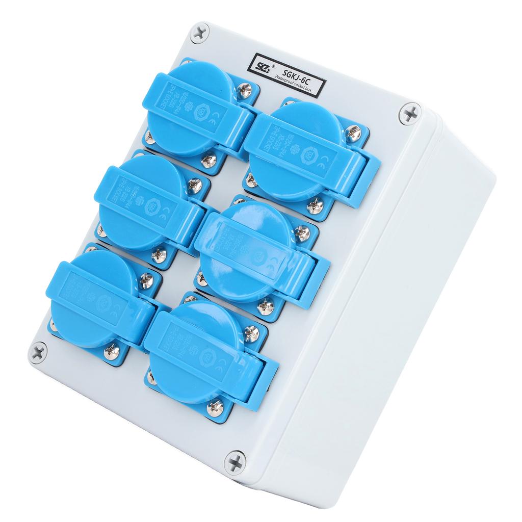 Gniazdo ścienne 6-krotne IP44 Wodoodporna obudowa gniazdka elektrycznego zewnętrzna Dystrybutor mocy 16A ze złączem
