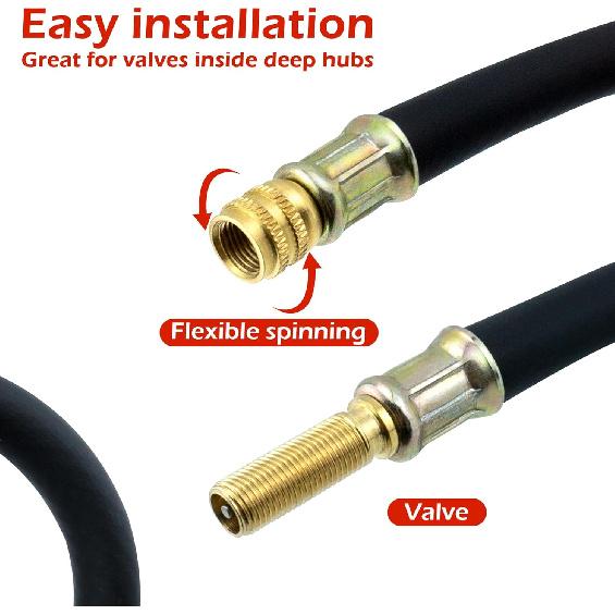 Quacc 8.1" Flexible Tire Valve Extension Adapter with Cap, Rubber Tyre Inflator Extension Adaptor Air Extender for Most Auto E-Scooter Tractor