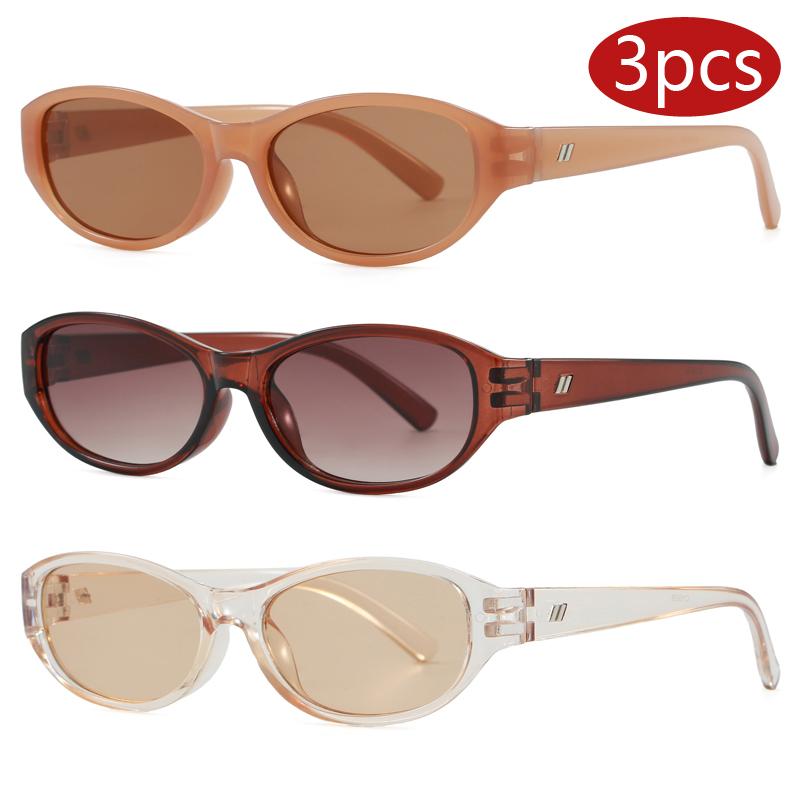

3pcs New Trend Small Oval Punk Sunglasses Women Fashion Gradient Lens Shades Eyewear Retro Rivets Sun Glasses Frame UV400