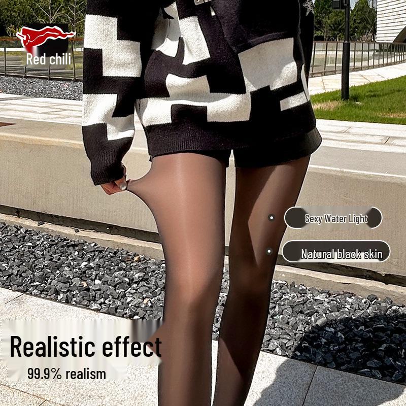 Red Pepper Sheer Black One-Piece Pants - Women's Autumn/Winter Bottoming Tights with Abdominal and Hip Support, Bare Leg Effect.
