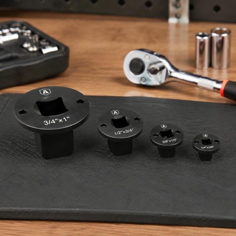 Low Impact Socket Adapter Set, 4 Piece Metal Square Size Change Kit with Detent Ball Locking for Vehicle Repair, Garage Service and Daily Maintenance