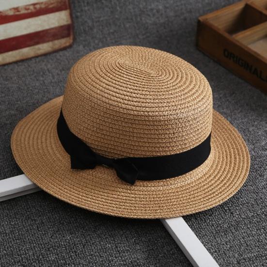 Bowknot Decor Flat Dome Straw Hat Folding Thin Women Wide Brim Sunscreen Bucket Hat Fashion Accessories