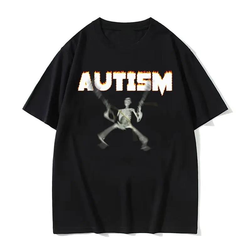 FrühlingSommer Neu Herren und Damen Autismus Lustig Skelett Fan Aufdruck Baumwolle T-Shirt Mode Kurzarm Rundhals T-Shirt