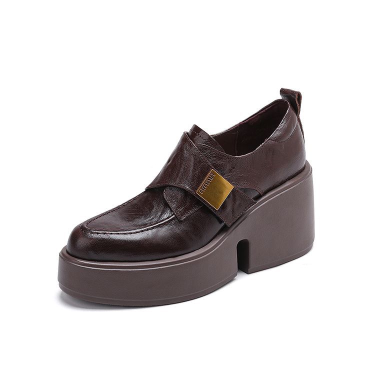 British style platform sheepskin high-heeled single shoes women's 2025 spring new muffin bottom wedge heel leather deep-mouth loafers