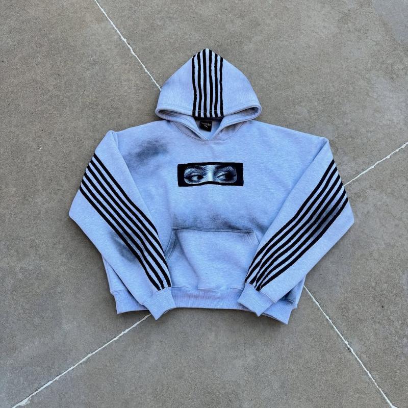 European and American retro striped loose unisex street hip-hop personality patch embroidered hoodie