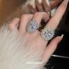 Korean Style White Gold Zircon Oval Vintage Ring – Luxury Statement Jewelry for Women