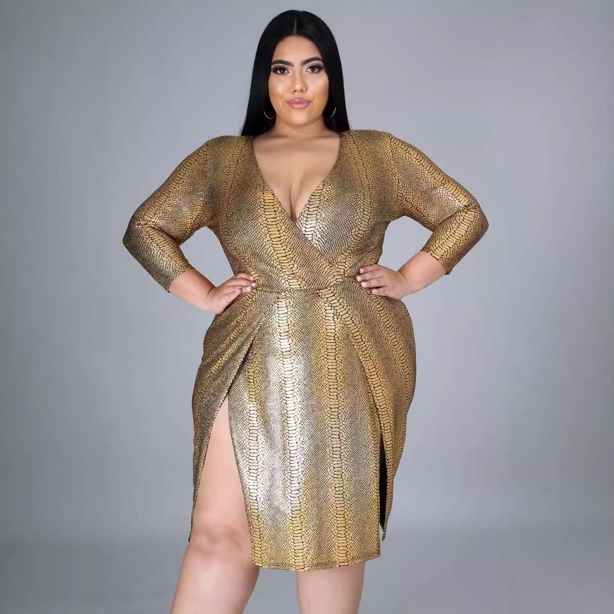 

Женское платье больших размеров с V-образным вырезом и полосками, длинное платье, короткие платья 5XL золотой