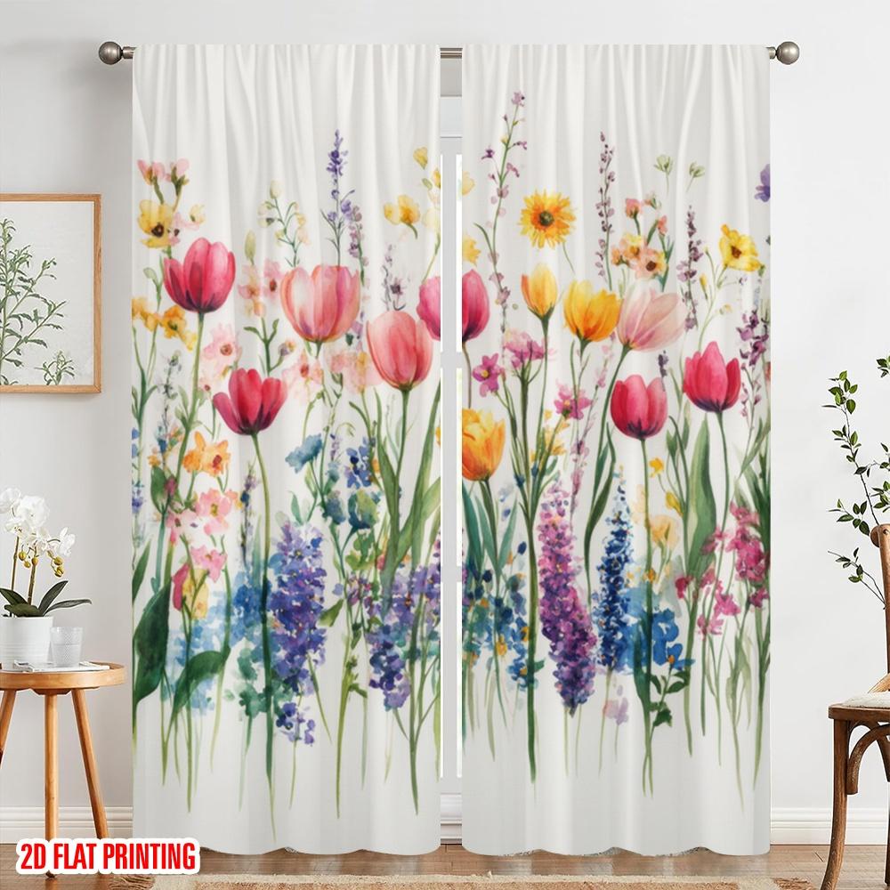 2pcs,2D Plane Printing Curtains&Window Treatment Blooming Canvas Polyester (without Rod) Decorations For Home Perfect for