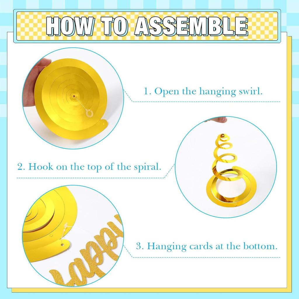 Faccito 30 Pcs Happy Birthday Hanging Swirl Decorations Happy Birthday Glitter Hanging Ornaments for Party Supplies Decor