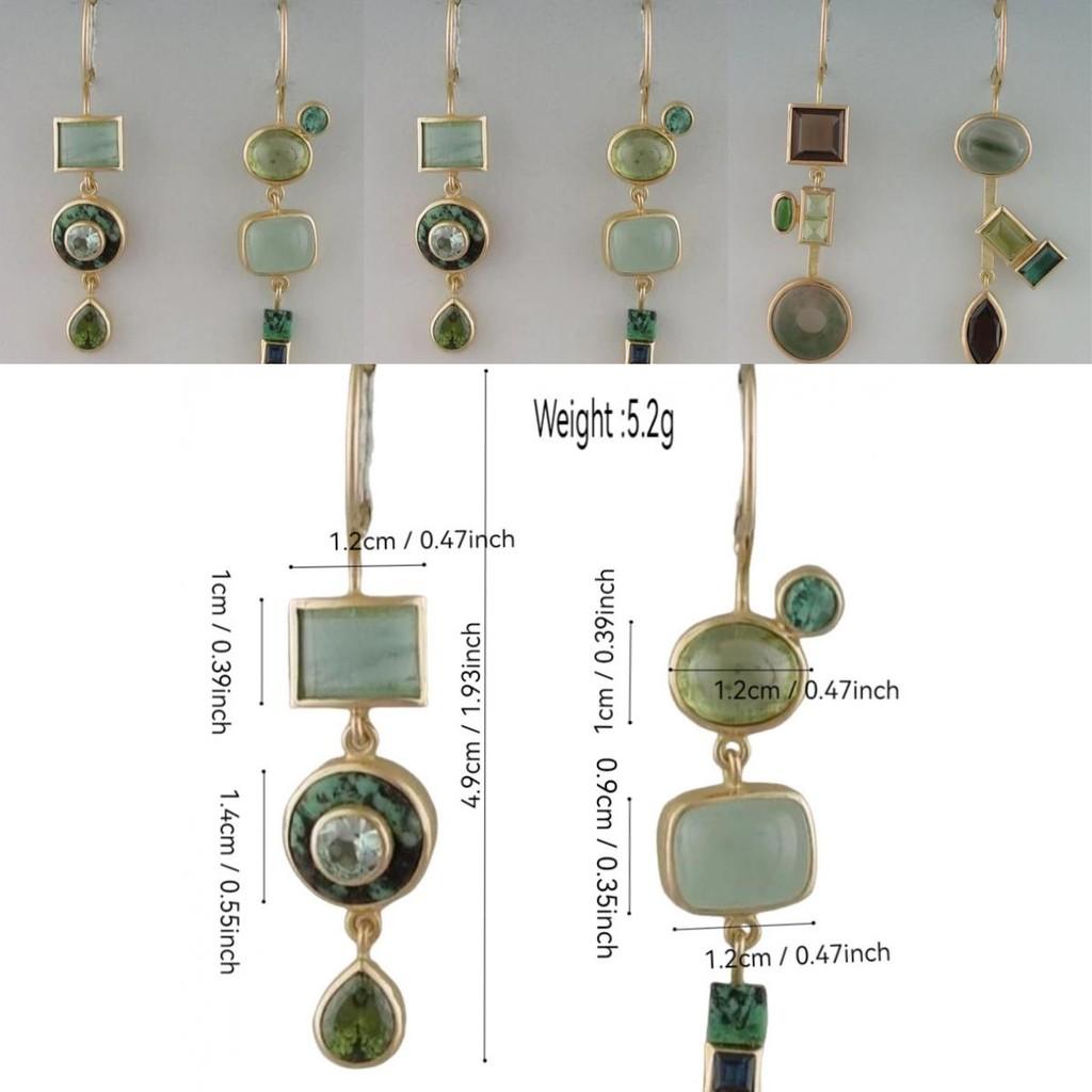 Eye-catching Geometric Green Stone Earrings With Vintage Aesthetic For Women