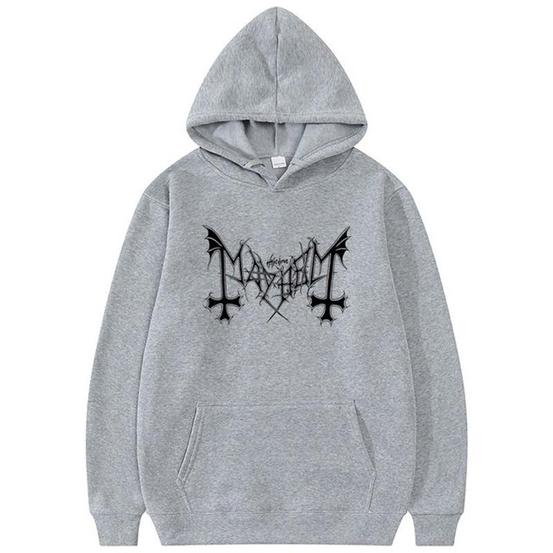 Spike-cross Men Hoodie Classic Hooded Pullover, Mayhem Metal Band Cross Logo Front Print, Cozy Fleece Sweatshirt for Sport Outdoor Casual Outfits
