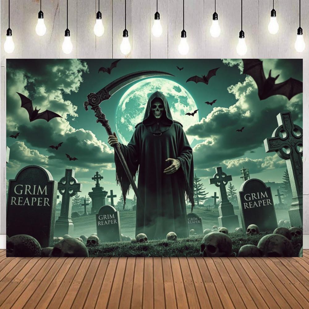 Halloween Grim Reaper Backdrop Horror Party Banner Kids Room Photo Poster Decor Background2