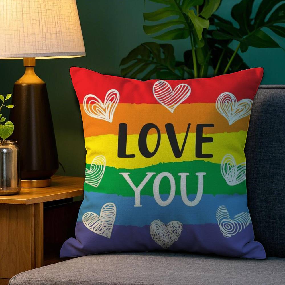 Pillow Case Sofa Living Room Bedroom Double-Sided Printing Homosexual Rainbow Flag Square Cushion Nap Time Pillow Case
