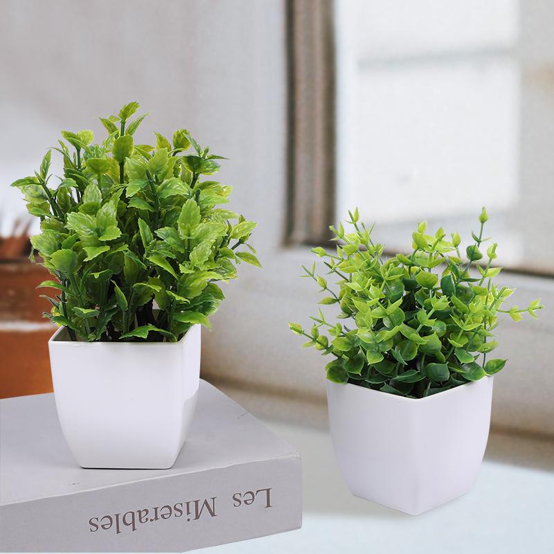1Set Artificial Green Bonsai Eucalyptus Flower Potted Plant for Home Garden Table Decoration Indoor Bedroom Office Fake Plant