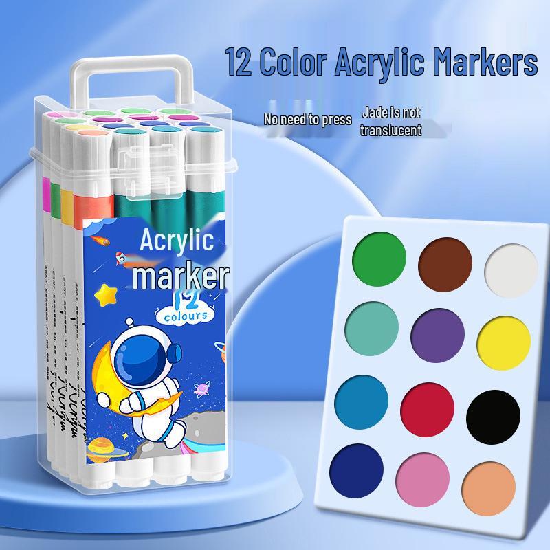 

Washable, Waterproof Acrylic Markers & Pencils Set: 24 Colors, Non-Bleed, Layerable, Quick-Drying – Perfect for Students & Art Projects.