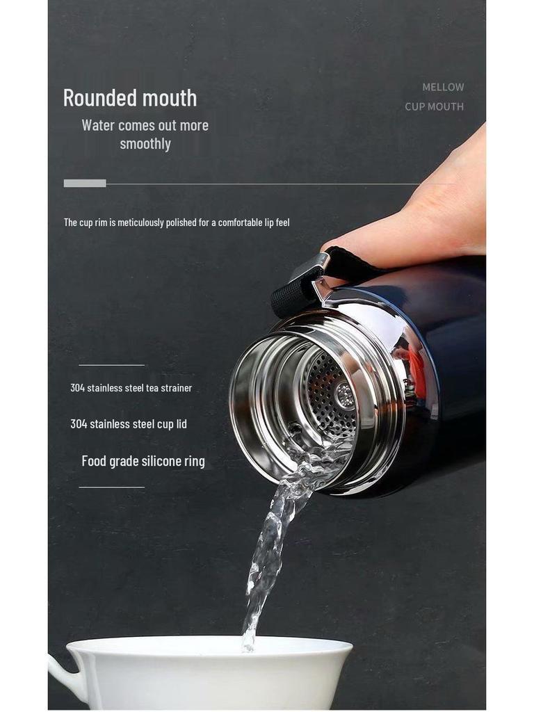 Insulated Stainless Steel Kettle with Tea Infuser, 600-1000ml Capacity - Portable Cup for Car Use