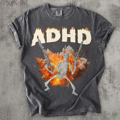 ADHD Skeleton T-shirt, Funny Shirt, Meme Tee, Unhinged Clothes, Weird Tshirt, Ironic Shirts, Gift for Her Him, Gen Z Humor, Comfot Colors