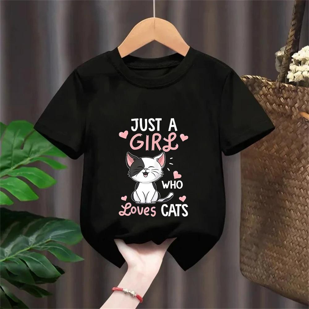 Cute Cat Graphic Kids Tshirts Summer Short Sleeve Tees Cartoon Animal Boys Girls Clothes Kawaii Kitten Tops Y2K Children Tshirt