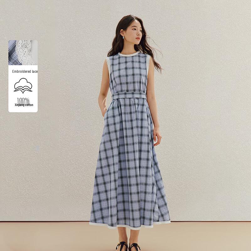 

INMAN French Plaid Lace Vest Dress S