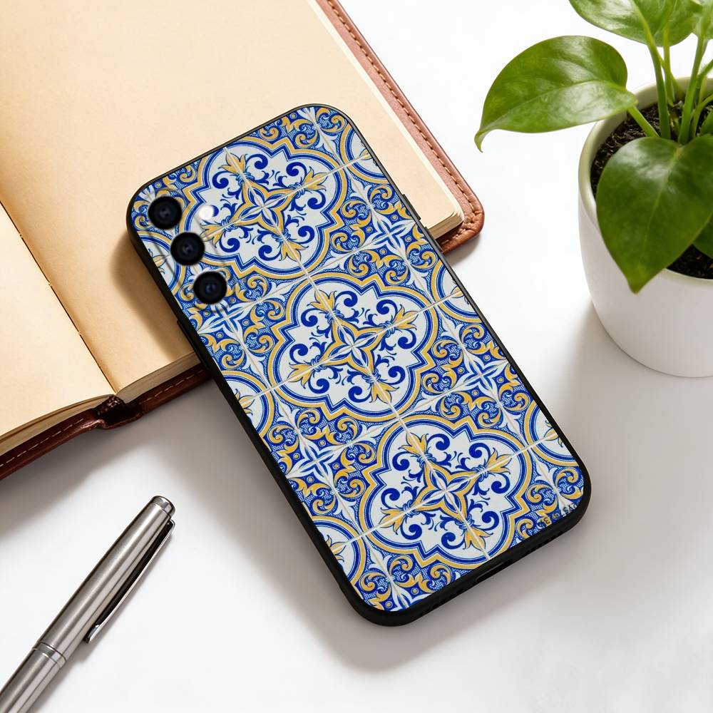 

Moroccan tiles Phone Case For Samsung Galaxy A73,A72,A71,A70,A53,A52,A51,Soft Silicone Black Cover Samsung a40