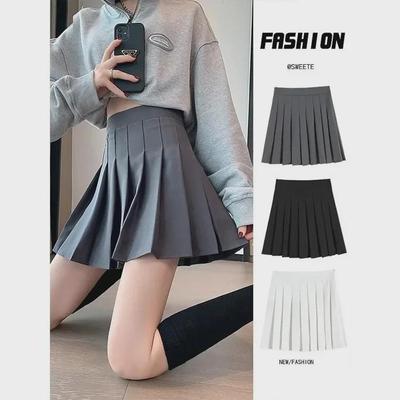 High Waist Gray A-Line Pleated Skirt for Women - Elastic, Slimming, and Lengthened for Year-Round Style