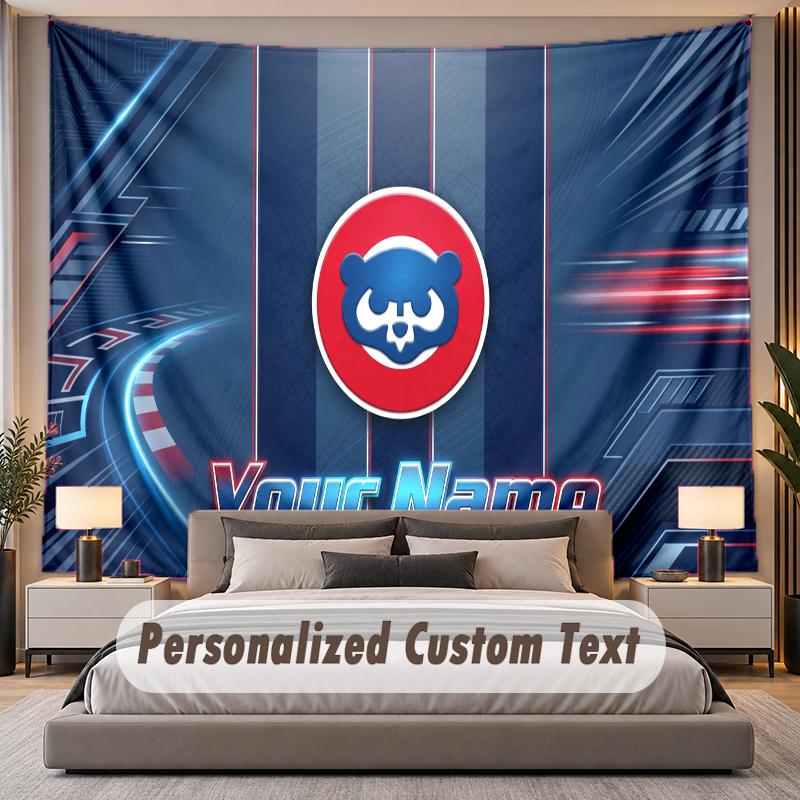 Custom Name Text Tapestry Chicago Cubs Personalized Polyester Wall Tapestry For Bedroom And Room