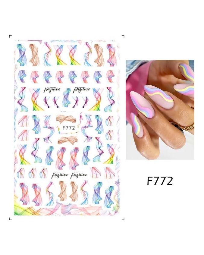 Autocollants 3D pour Nail Art, lignes ondulées abstraites colorées, décalcomanies à fleurs et feuilles florales, décoration d'ongles