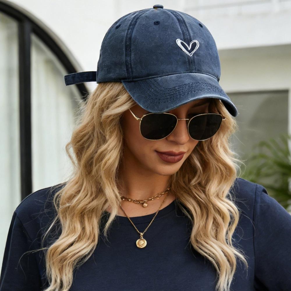 Vintage Heart Love Cap Baseball Washed Women'S New Brand Latest Fresh Hats Casual Adjustable Sun Shade Cap For Woman Streetwear Outdoor Dad Hat