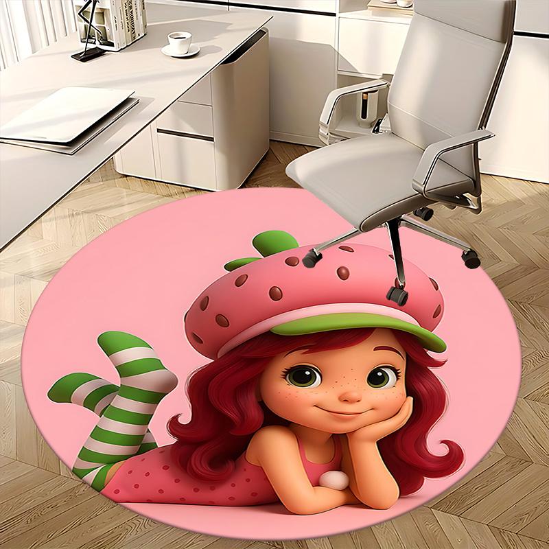 Strawberry-Themed Chair Mat - Round Carpet for Home Decor