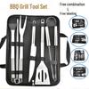 Portable Outdoor Stainless Steel BBQ Grilling Set with Fork, Spatula & Cloth Bag