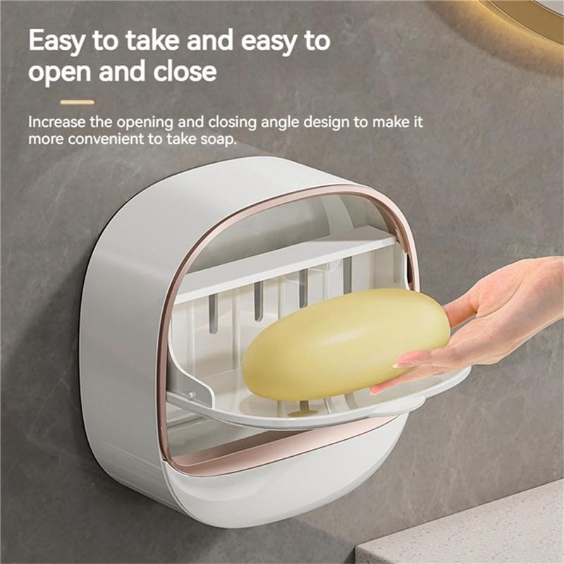 Luxury Soap Holder Soap Box With Drain Pan Soap Box With Lid Wall Mounted Drain Soap Box With Flip Lid-Y78A