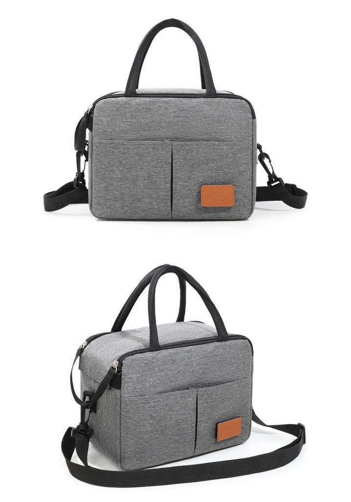 Insulated Solid Color Oxford Cloth Lunch Bag - Portable Bento Bag with Thickened Design and Crossbody Strap for Office Workers