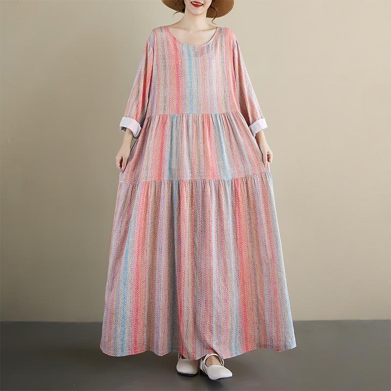 Long Sleeve Plus Size Vintage Floral New In Dresses for Women Casual Loose Spring Summer Autumn Dress