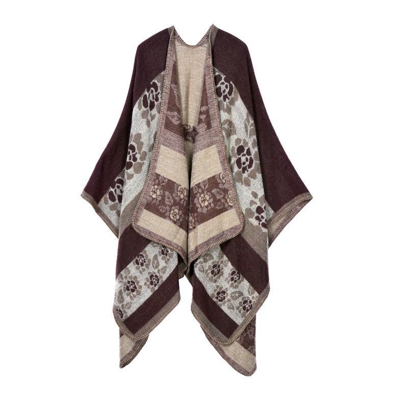 Trendy European & American Imitation Cashmere Scarf, Thickened Split Design, Autumn/Winter Shawl Cape.