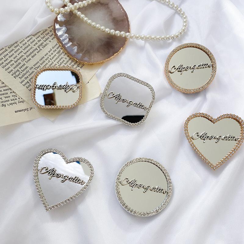 Han Paste Adjustable Love Mirror Rhinestone Round Mirror Mobile Phone Tablet Lazy Desktop Air Cushion Bracket
