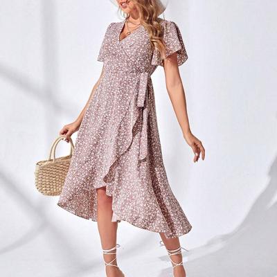 Women's Summer Sexy Waist Waist Floral Short-sleeved V-neck Dress