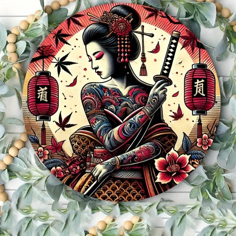 Metal Wall Art Geisha Samurai Sign Aluminum Home Bar Decor